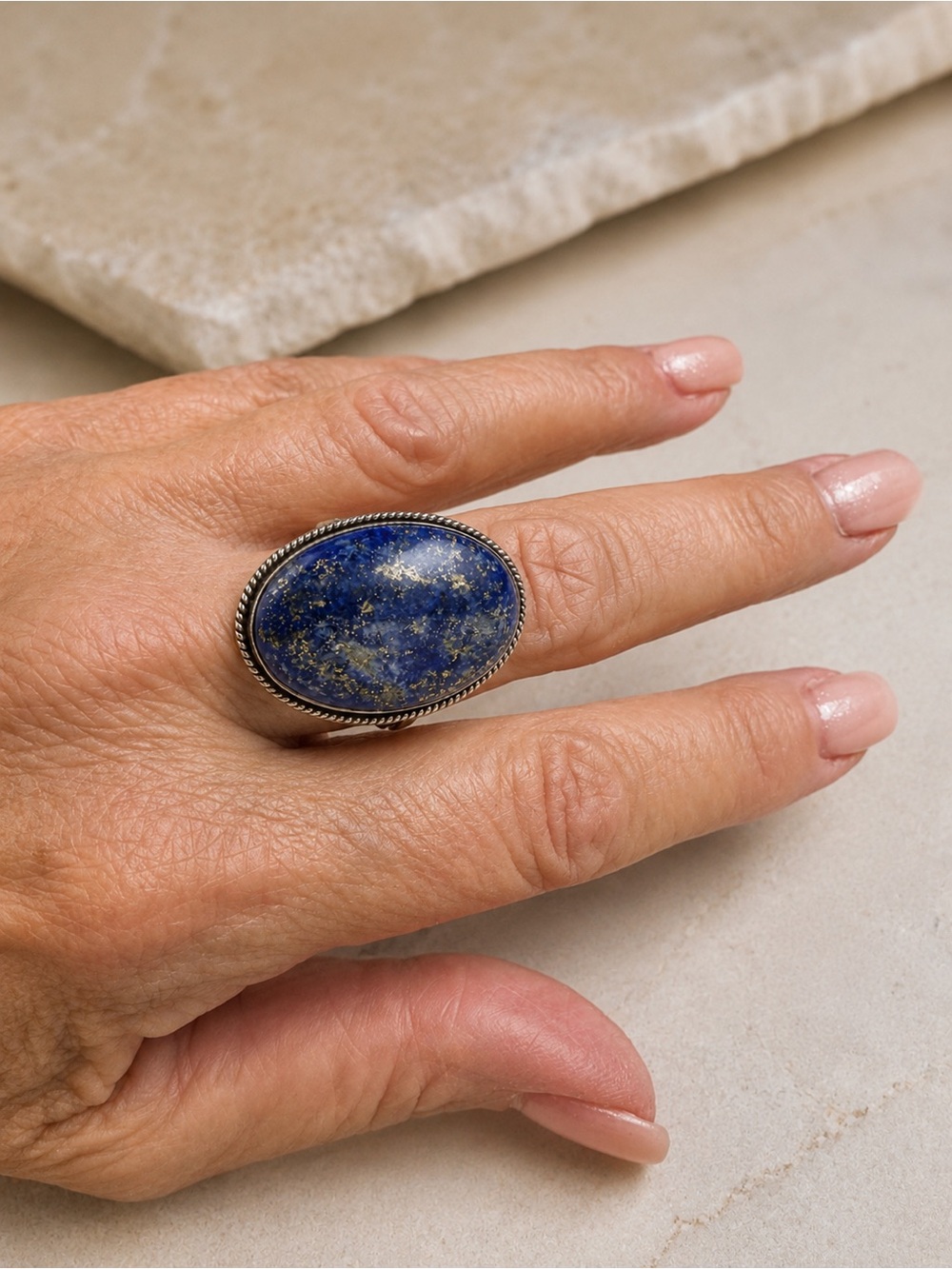 Sterling Silver Lapis Lazuli Statement Ring β Size 8 β New Handcrafted .925 - Picture 3 of 5